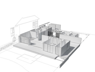 3d illustration of building design concept, architects computer generated visualization in drawing style