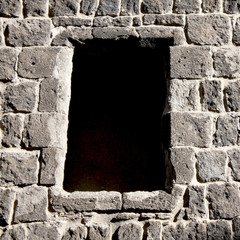 Window frame in a stone wall