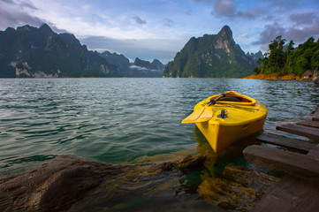 Yellow kayak in the lake