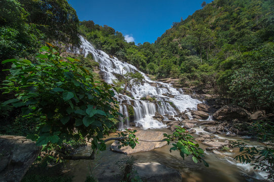 Thailand Waterfall With The Blue Sky