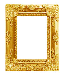 The antique gold frame on the white background