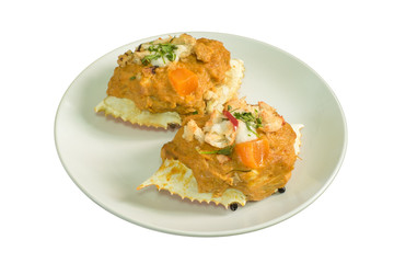 streamed crab curry in the carapace