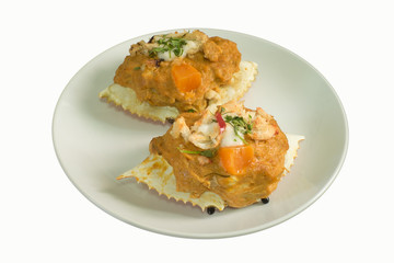 streamed crab curry in the carapace