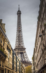 Street view with Eiffel Tower in the distance