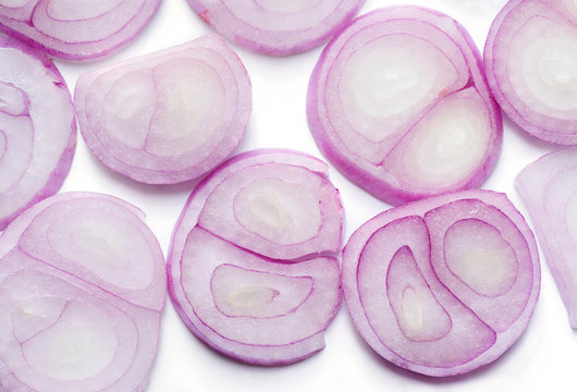 Sliced red onion on white background, shallot background