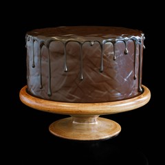 Super chocolate cake on black background 