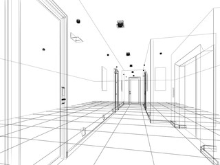 sketch design of interior hall © Suwatchai
