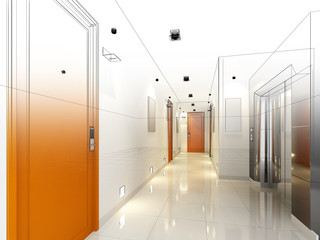 sketch design of interior hall © Suwatchai