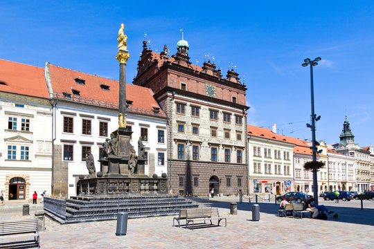 Town hall and Plague column, Plzen, Czech republic