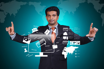 Man showing social network concept
