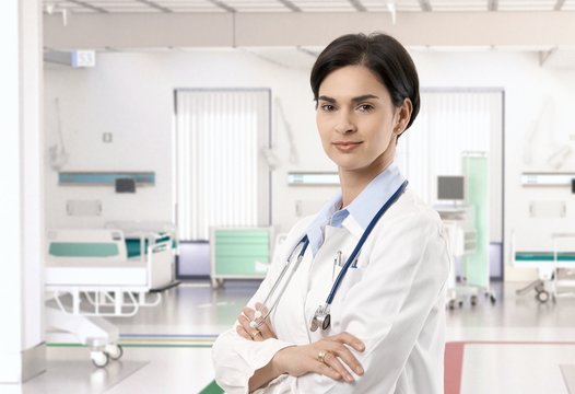 Attractive caucasian female doctor at hospital