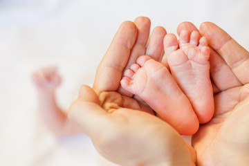 Mother holding baby feet at hands