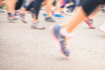 marathon of blurred motion crowd people jogging outdoor