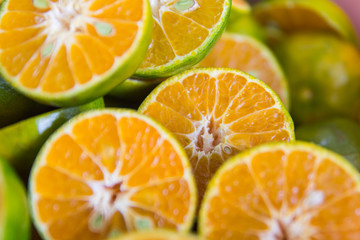 Fototapeta na wymiar Close Up of an orange sliced in half