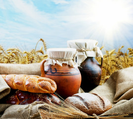 Composition with bread on the background of nature