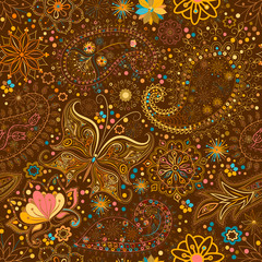 Vintage floral motif ethnic seamless background.