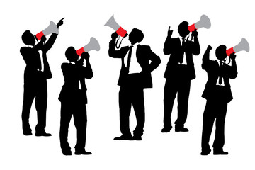 Business men shouting by megaphone