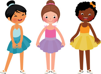 Vector illustration of little girls different ethnic dancer