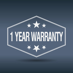 1 year warranty hexagonal white vintage retro style label