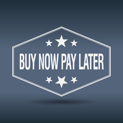 buy now pay later hexagonal white vintage retro style label