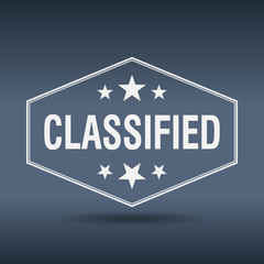 classified hexagonal white vintage retro style label