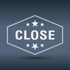 close hexagonal white vintage retro style label