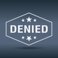denied hexagonal white vintage retro style label