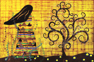abstract illustration in the style of Gustav Klimt