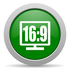 16 9 display green glossy web icon