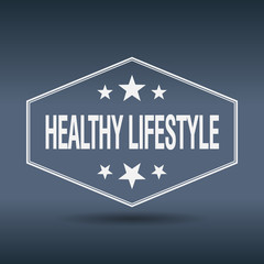 healthy lifestyle hexagonal white vintage retro style label