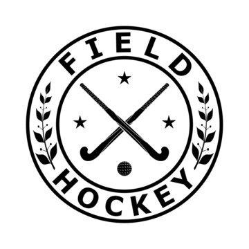 Black badge emblem for the team field hockey on a white backgrou