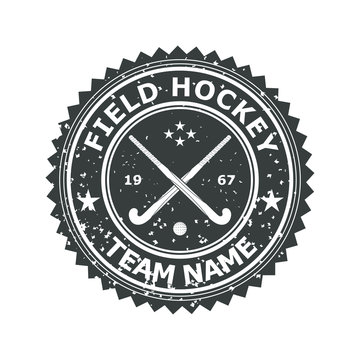 Retro Black badge emblem  for the team field hockey. Vector illu