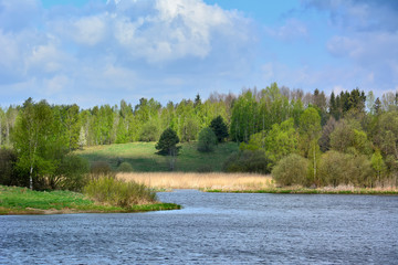 Beautiful spring landscape with lake