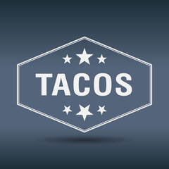 tacos hexagonal white vintage retro style label