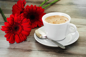 Coffee and beautiful flowers