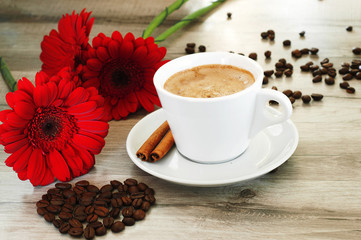 Coffee and beautiful flowers