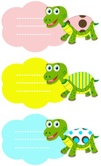 Obraz premium Vector illustrated blank labels with Cute turtles.