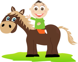 Baby boy riding on the horse.