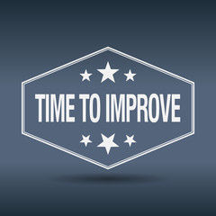 time to improve hexagonal white vintage retro style label