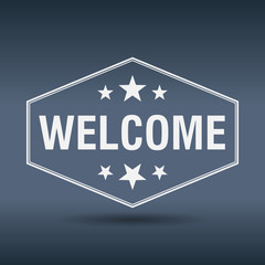 welcome hexagonal white vintage retro style label