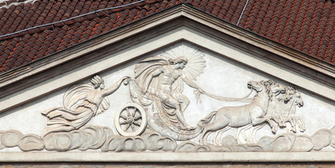 Apollo's chariot on the La Scala's facade in Milan, Italy