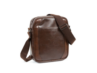 Fototapeta premium Brown messenger bag on white background
