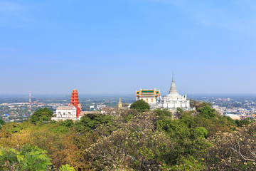 Fototapeta na wymiar Temple on mountain top at Khao Wang Palace, Petchaburi, Thailand