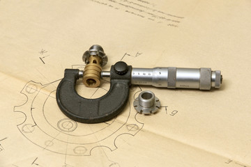 Technical drawing and measuring tools.