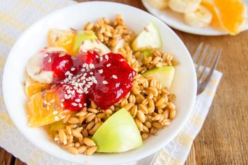 Fruit salad with wheat sprouts