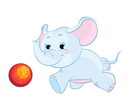 Little elephant playing with a ball