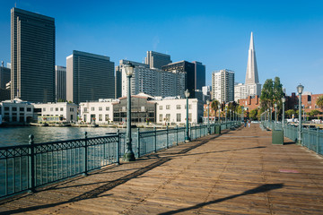 Pier 7 and view of the skyline, at the Embarcadero in San Franci