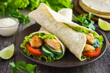  tortilla wrap with chicken and vegetables