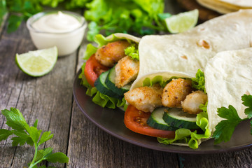  tortilla wrap with chicken and vegetables
