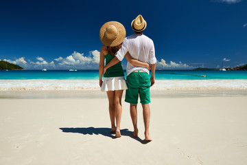 Couple on a beach at Seychelles